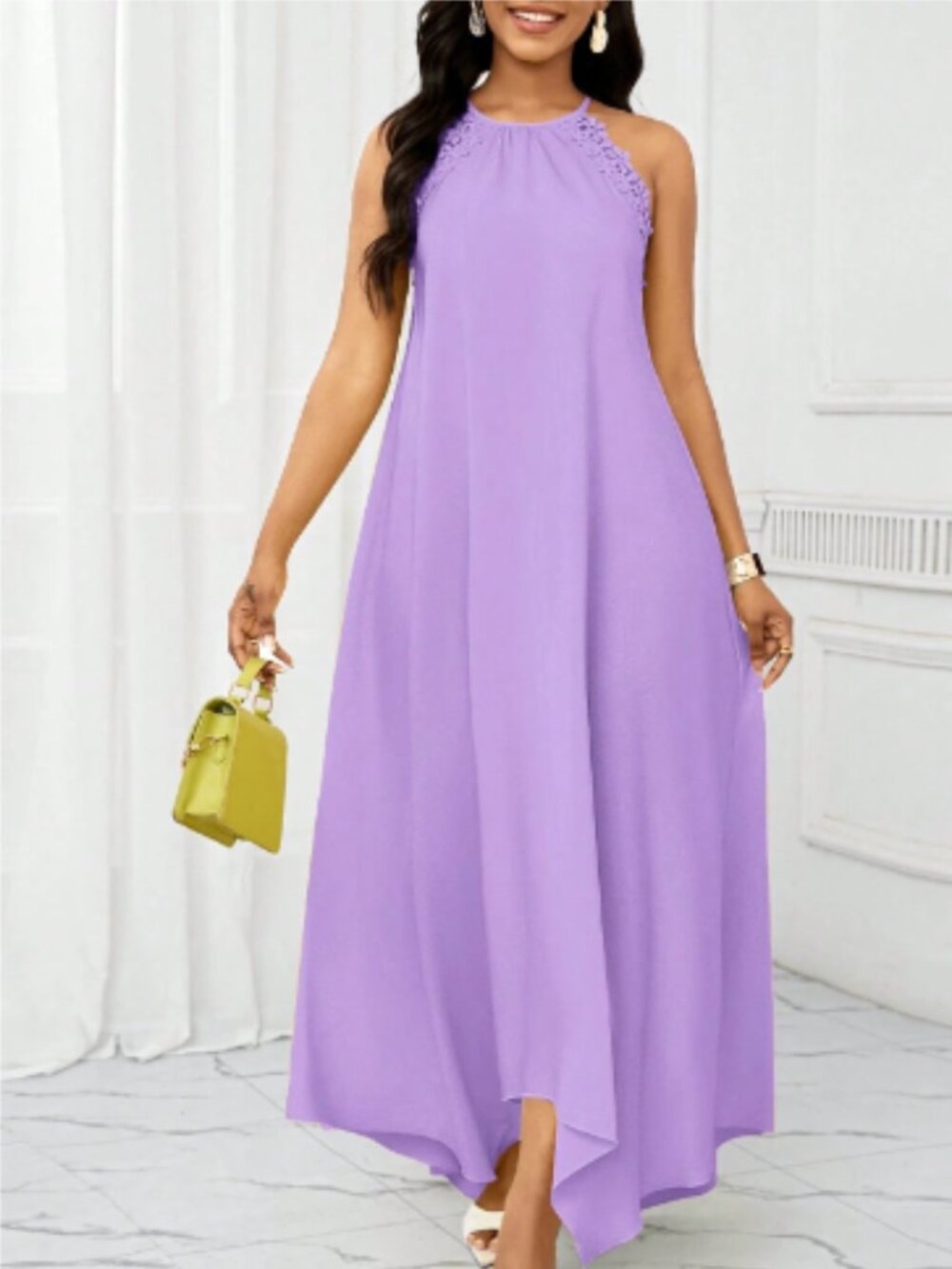 New Holiday Dresses Summer Women Purple Dresses Casual Long Susp